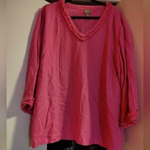 Chico's Cotton Embroidered Notch Neck 3/4 Sleeve T-Shirt.